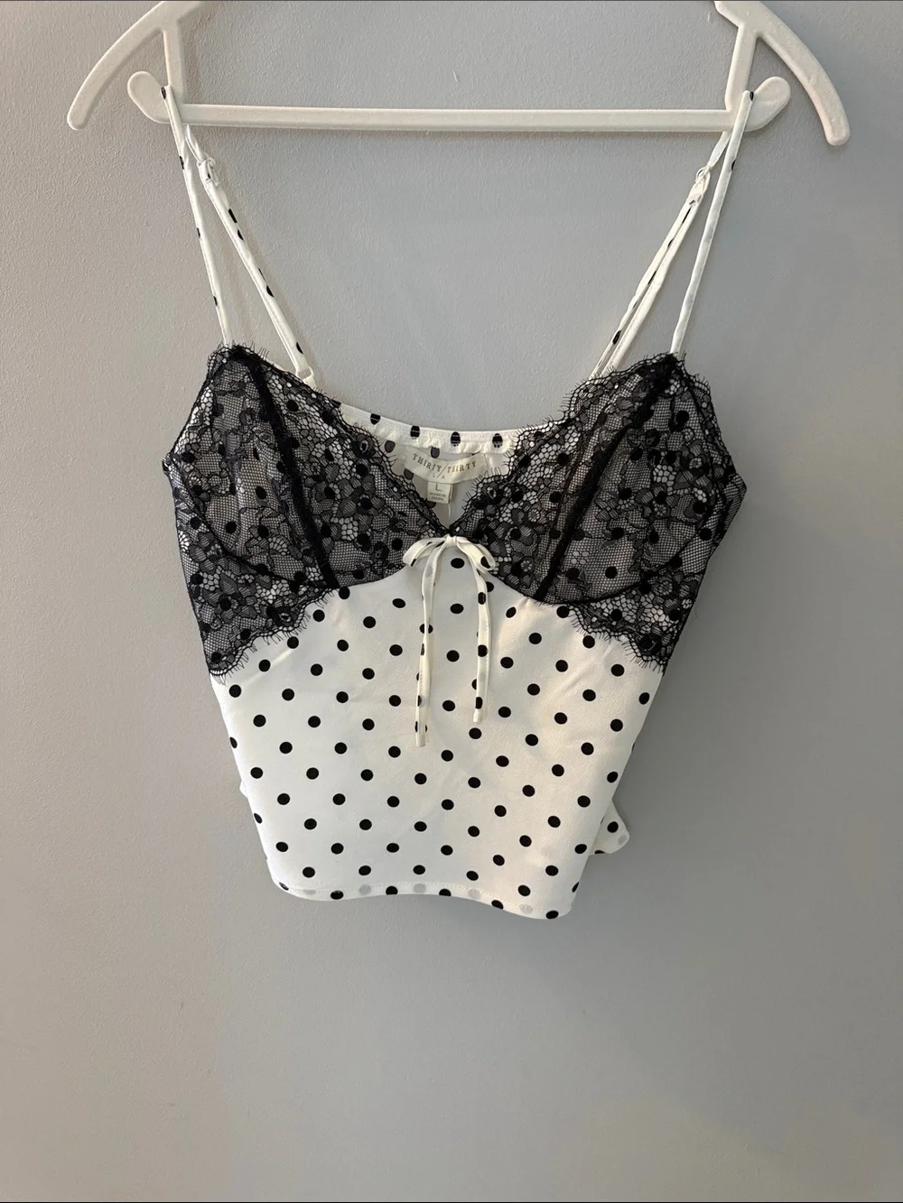 Polka Dot Lace-Trim Camisole Top - Black & White
